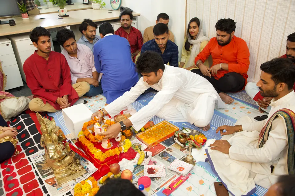Colleagues at the festive puja