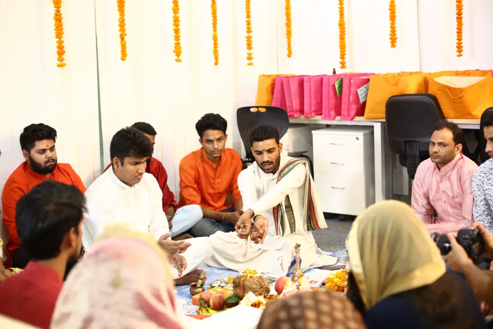 The office at the festive puja