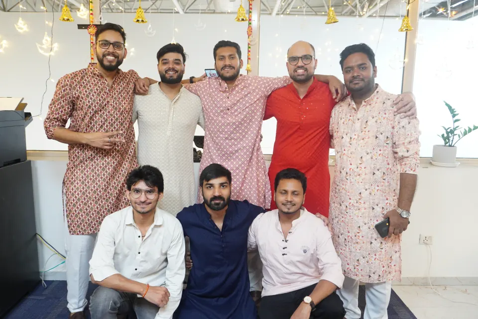 Team members in festive wear