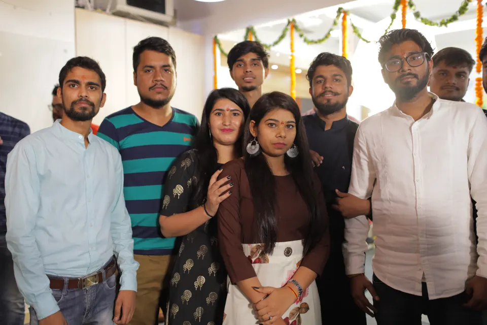Colleagues together at a festive celebration